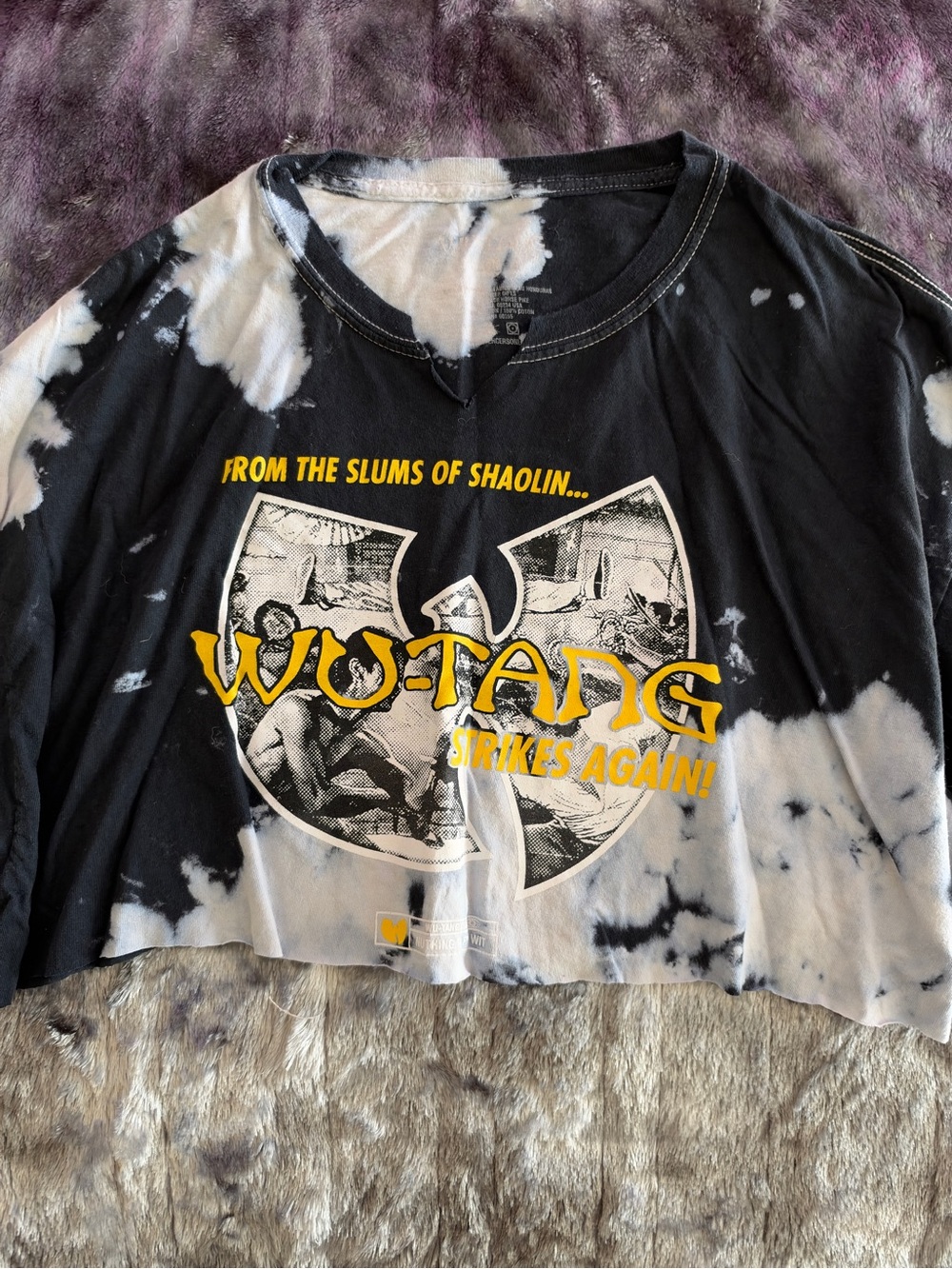 Wu-Tang Tie-Dye Black & White Crop Top - Graphic Logo